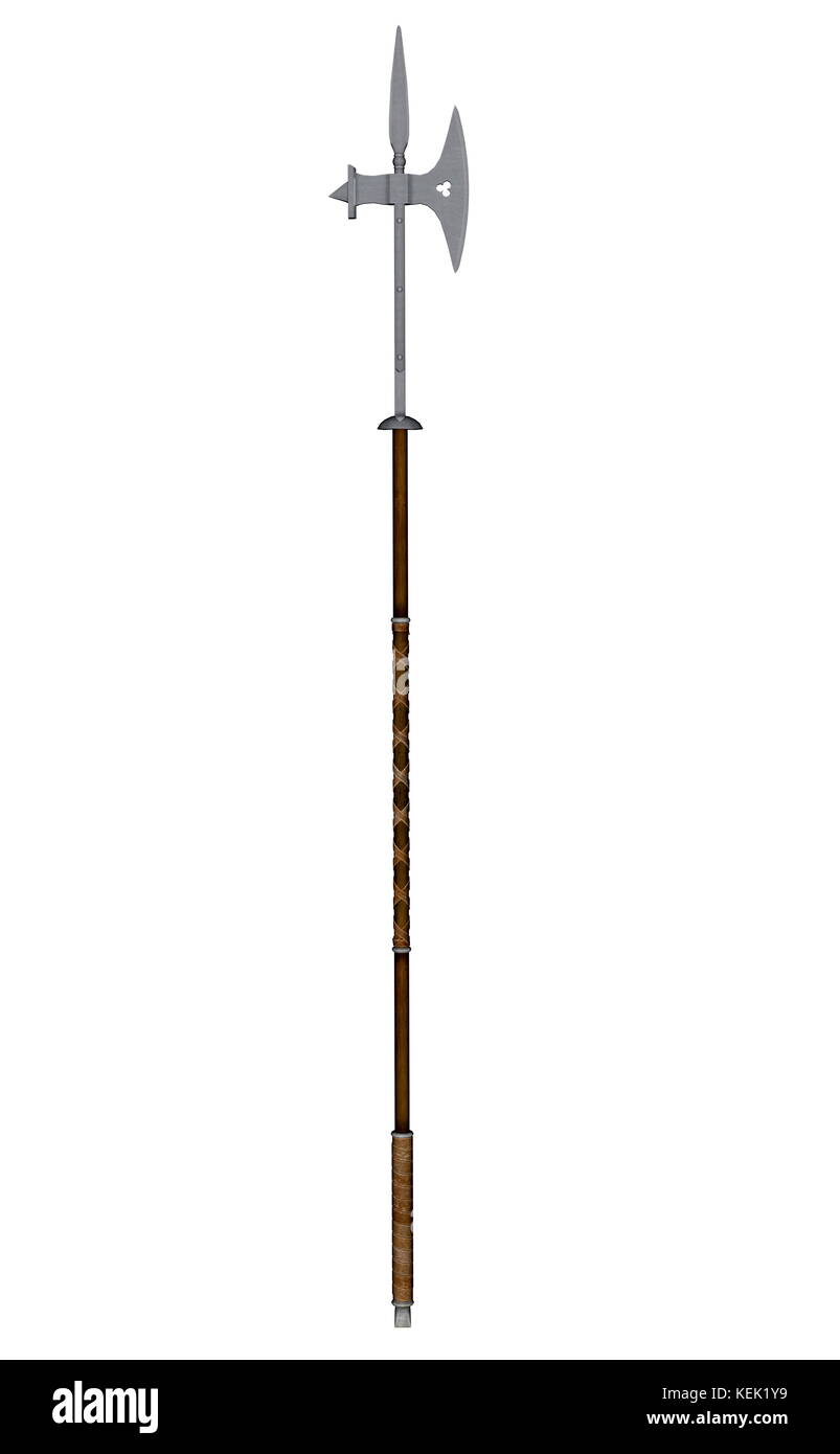 Pole axe weapon isolated in white background - 3D render Stock Photo