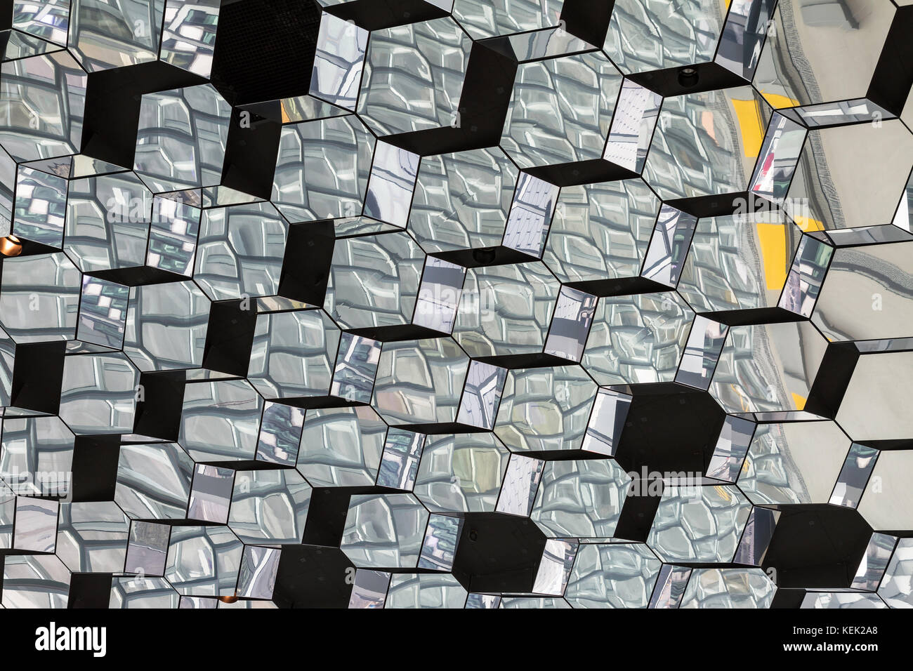 Harpa concert hall and conference center in Reykjavík, Iceland. The building features a distinctive colored glass, inspired by the basalt landscape Stock Photo