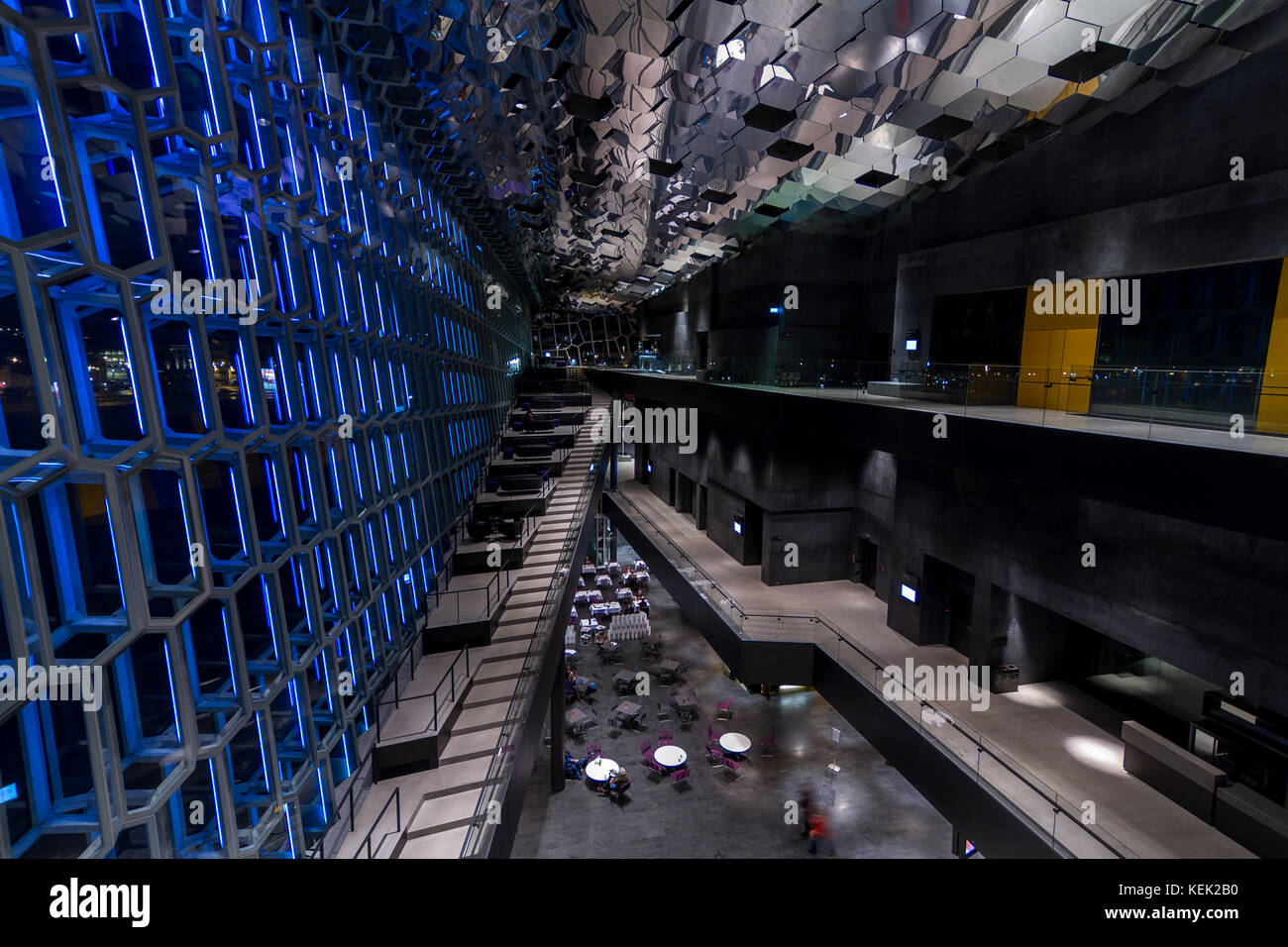 Harpa concert hall and conference center in Reykjavík, Iceland. The building features a distinctive colored glass, inspired by the basalt landscape Stock Photo