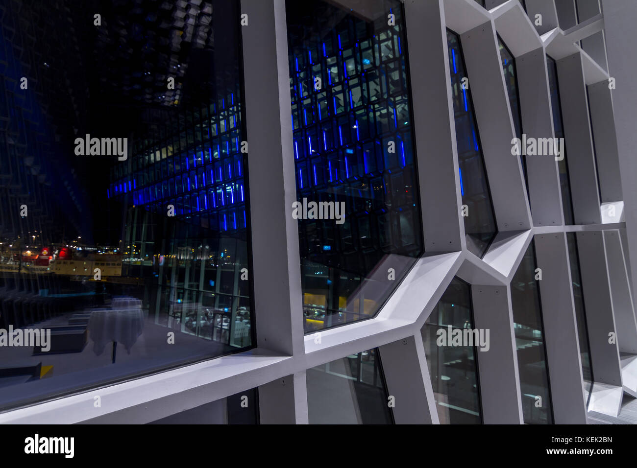 Harpa concert hall and conference center in Reykjavík, Iceland. The building features a distinctive colored glass, inspired by the basalt landscape Stock Photo