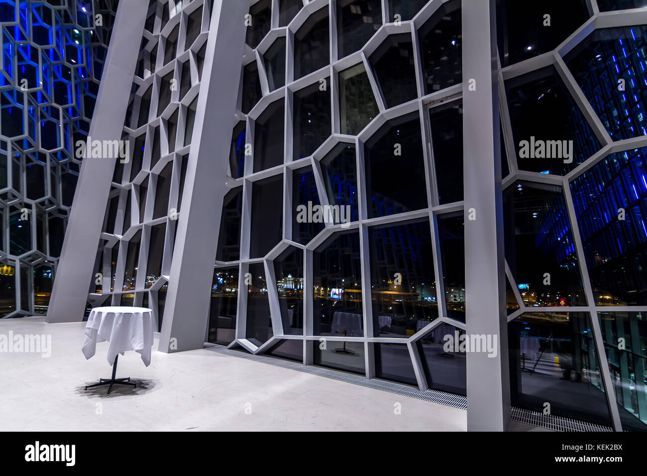 Harpa concert hall and conference center in Reykjavík, Iceland. The building features a distinctive colored glass, inspired by the basalt landscape Stock Photo