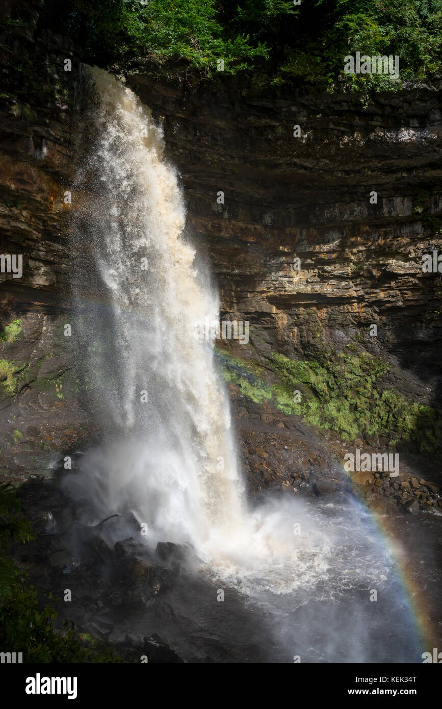 Rainbow seen in the falling water of Hardraw Force near Hawes in the