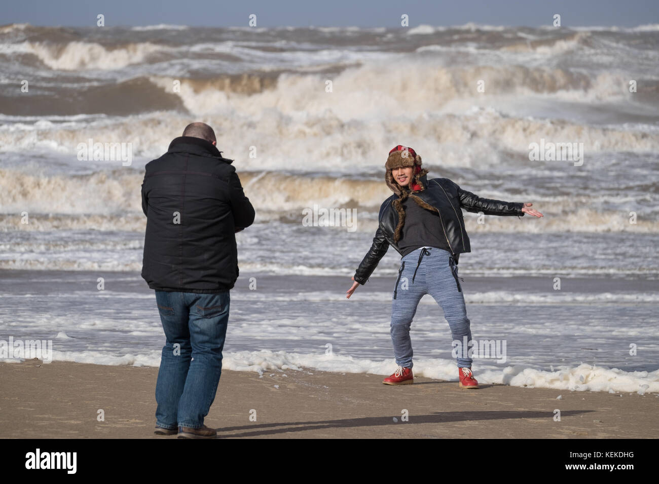 New Brighton, Wirral, UK. 22nd October, 2017. Strong winds are still affecting the north west coast of England as the tail end of Storm Brian is still battering the seafront at New Brighton on the Wirral. Credit: Christopher Middleton/Alamy Live News Stock Photo