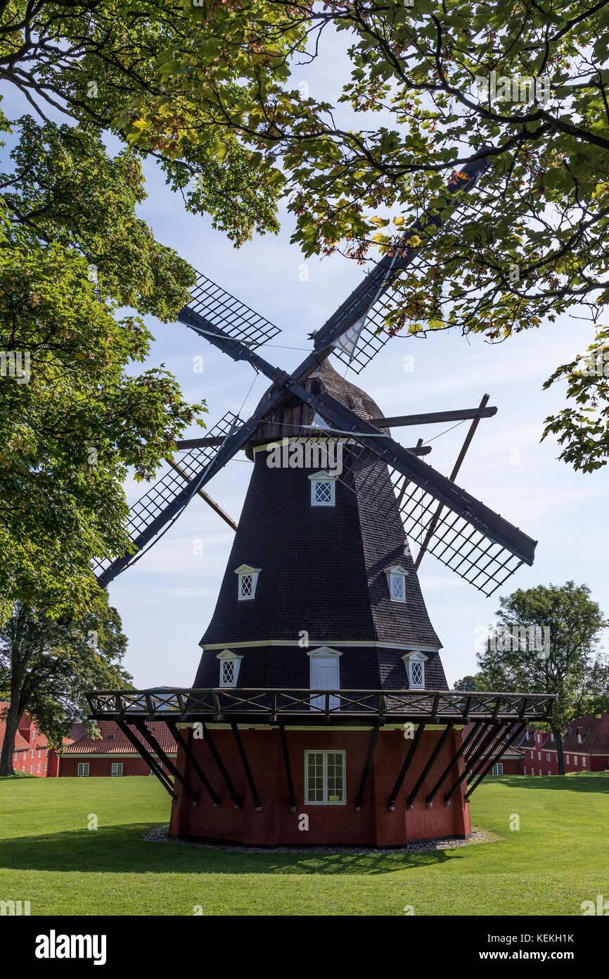The windmill on the Kings Bastion in the Kastellet in the city of Copenhagen, Denmark. Built in 1847, it replaced another windmill dating from 1718 wh Stock Photo