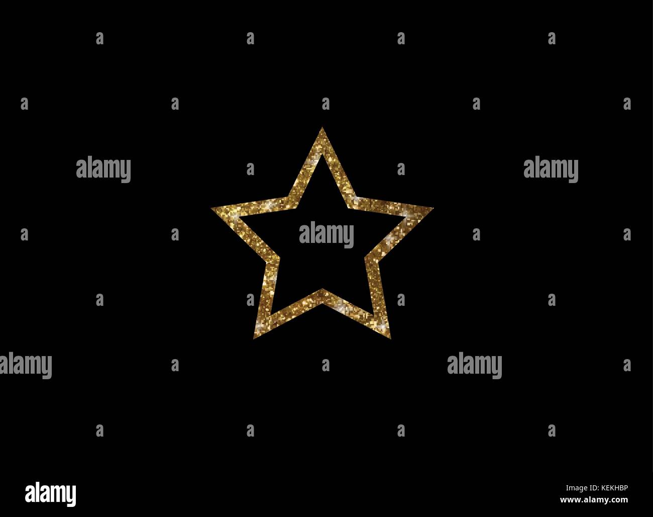 The vector golden glitter review star icon on black background Stock Vector
