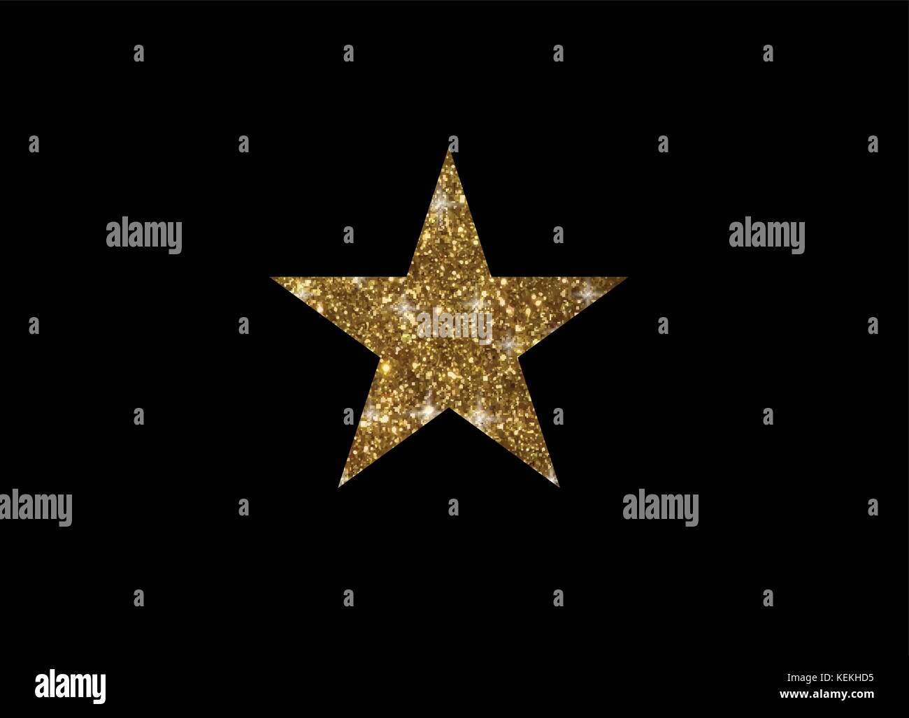 The vector golden glitter review star icon on black background Stock Vector