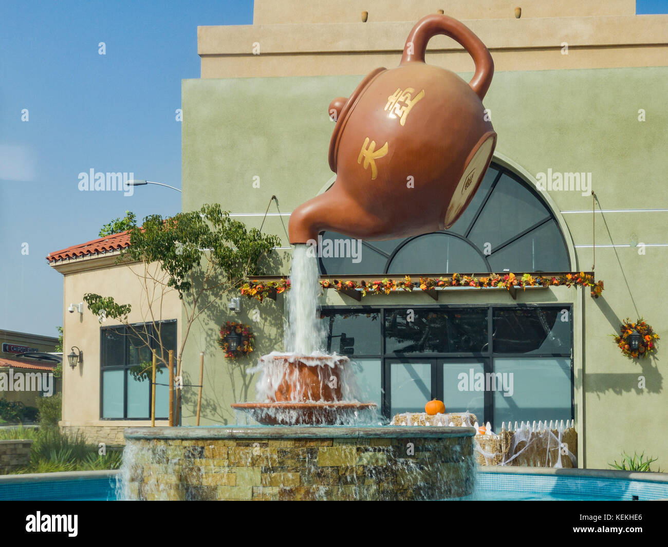 Temple City, OCT 19: Tea pot fountain in the plaza on OCT 19, 2017 at Temple City, Los Angeles County, California Stock Photo