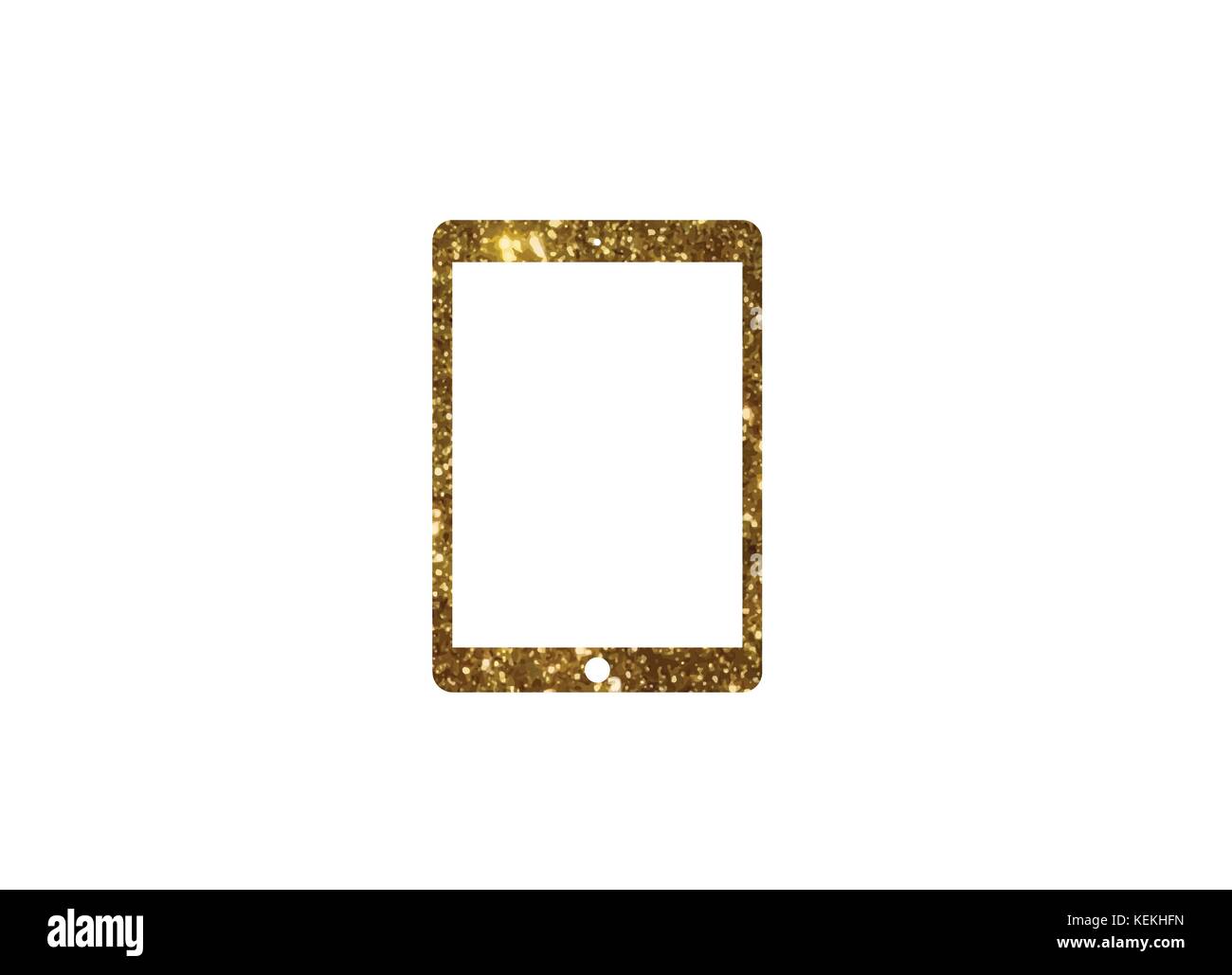 The vector golden glitter flat tablet computer icon on white background Stock Vector