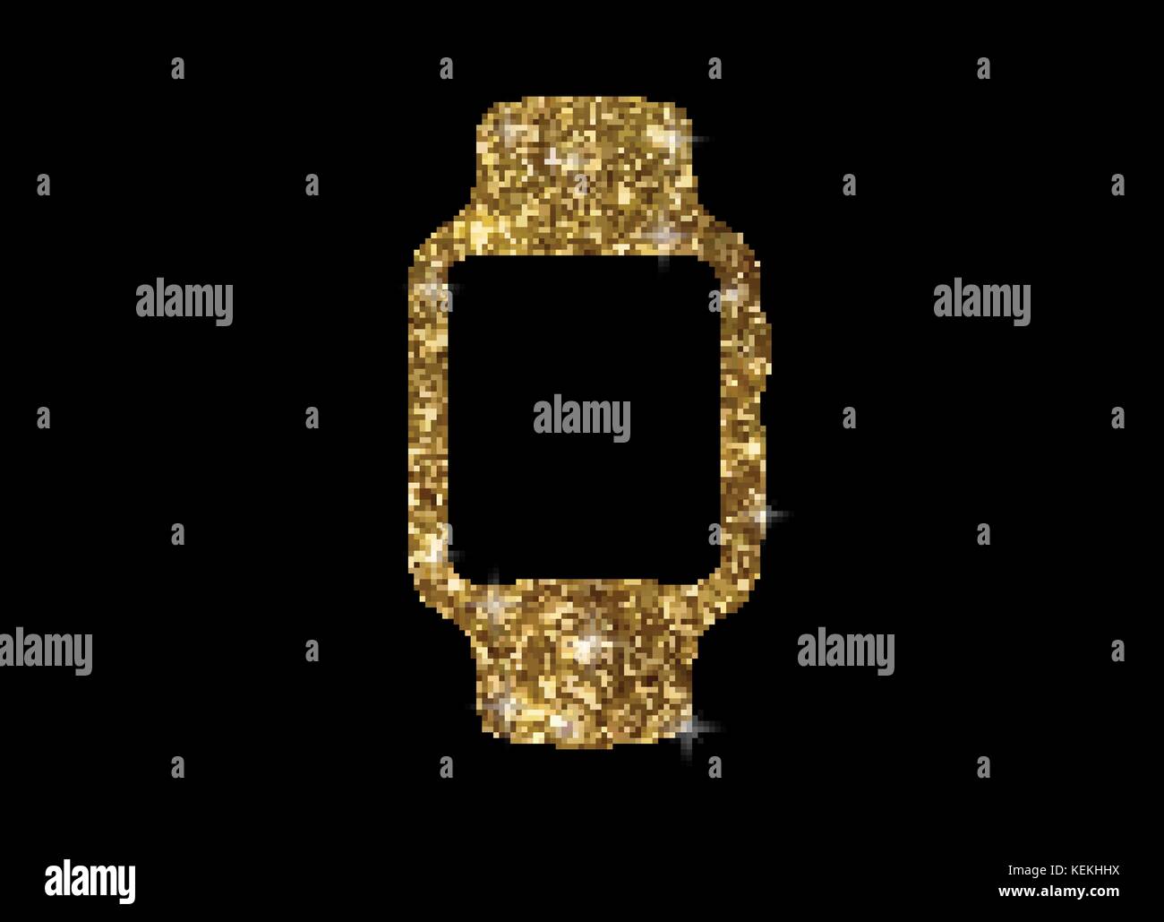 The vector golden glitter gold color flat smart watch icon on black background Stock Vector