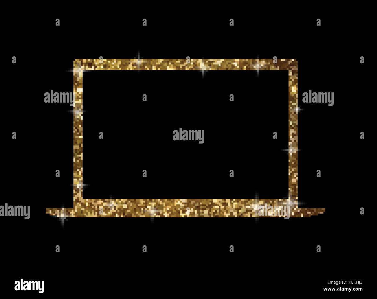 The vector golden glitter gold color flat laptop computer icon on black background Stock Vector