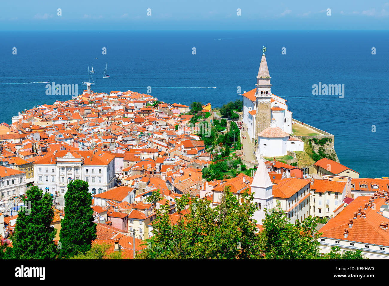 Piran, Slovenia. View from atop the city walls. Stock Photo