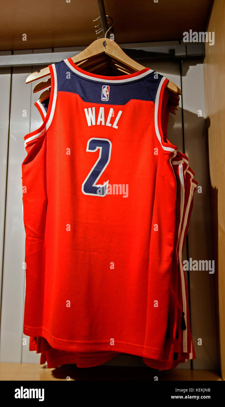 Replica jersey of John Wall of Washington Wizards on sale in the NBA store in Manhattan. Stock Photo