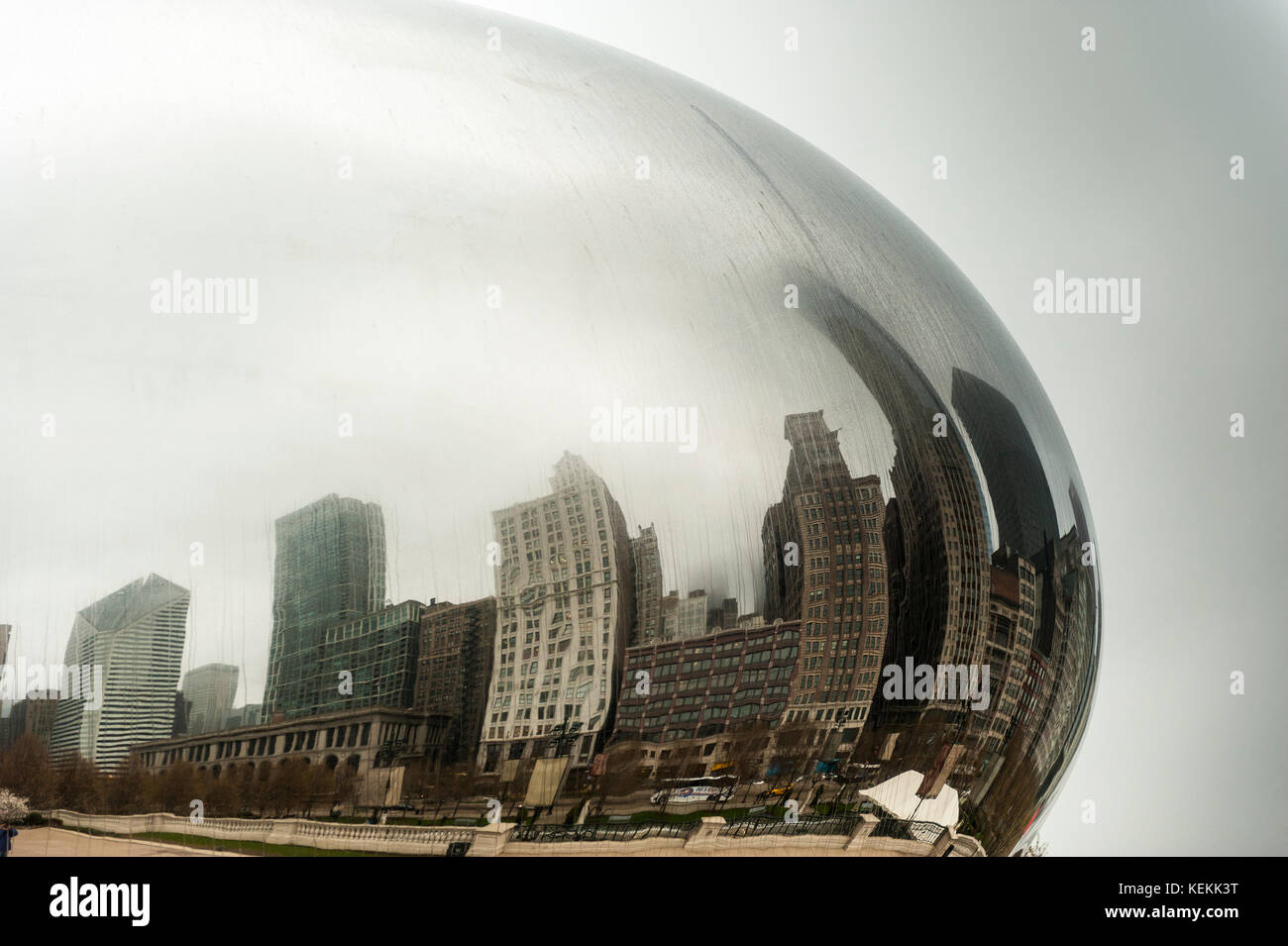 Chicago downtown buildings reflected on Cloud Gate, sculpture by Anish