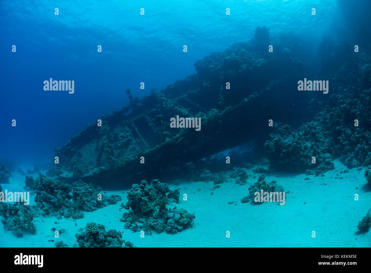 Wreck of Tug Boat Tien Sien, Fury Shoal, Red Sea, Egypt Stock Photo