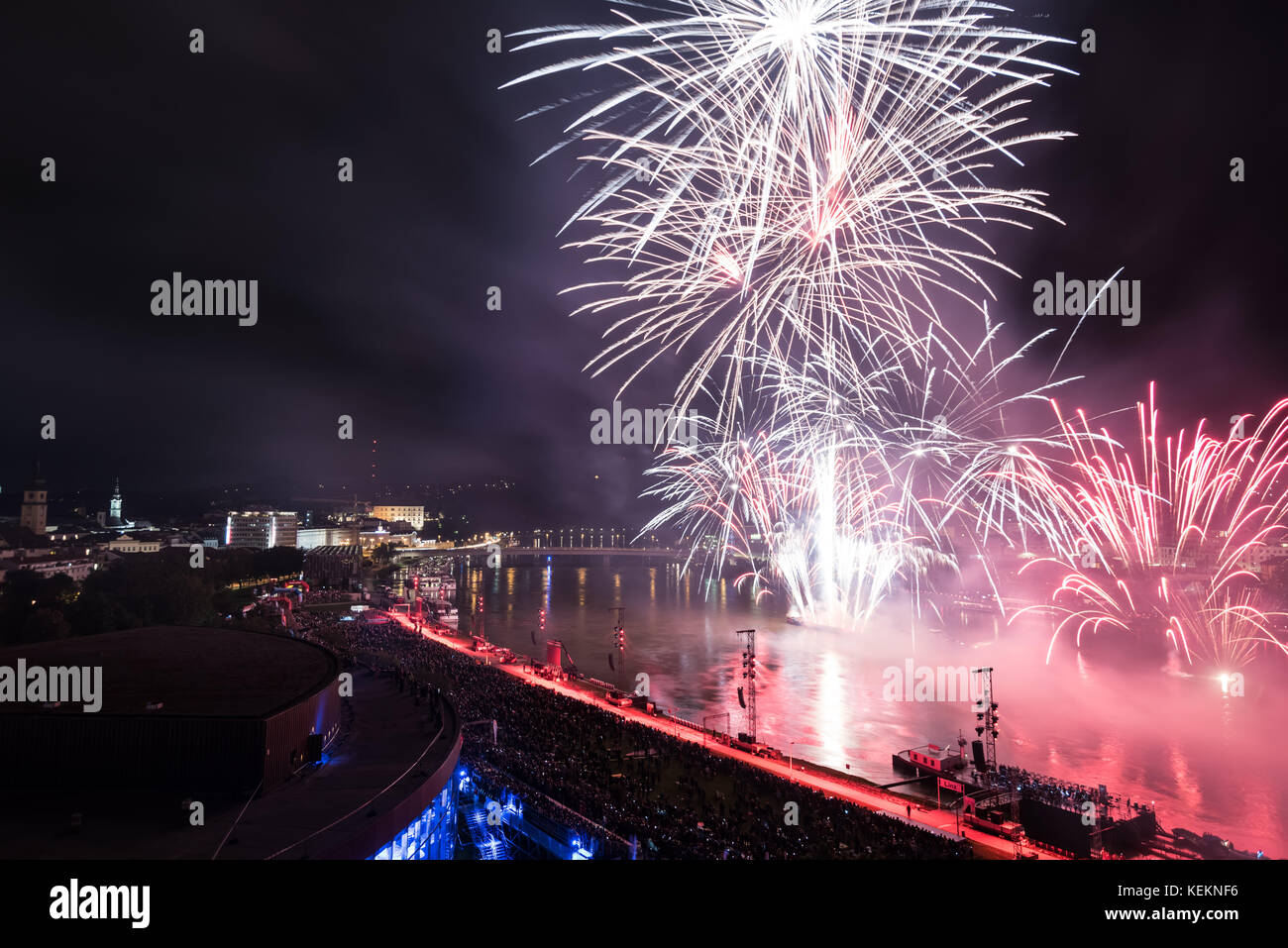 Linz, Klangwolke 2017, Feuerwerk Stock Photo