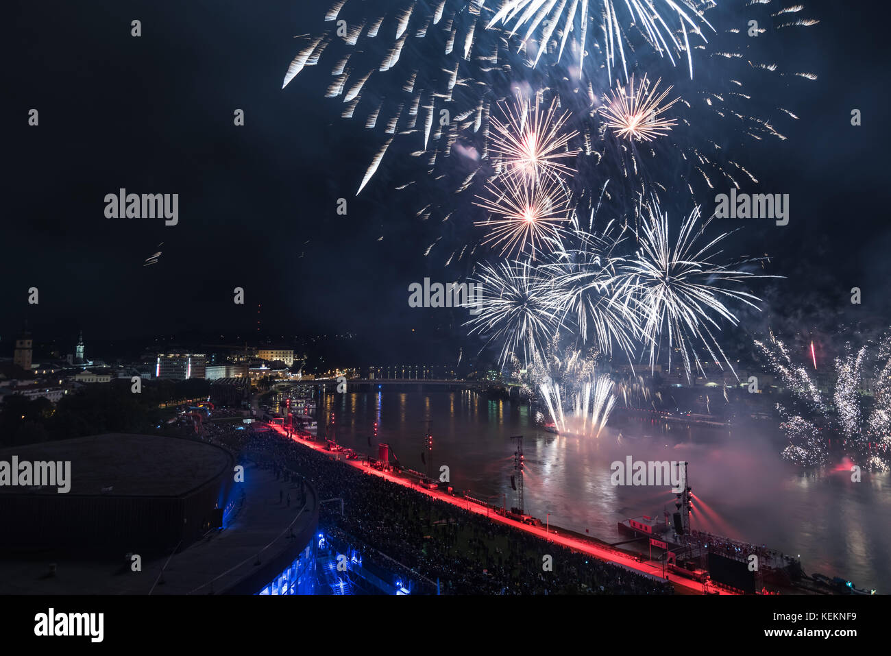 Linz, Klangwolke 2017, Feuerwerk Stock Photo