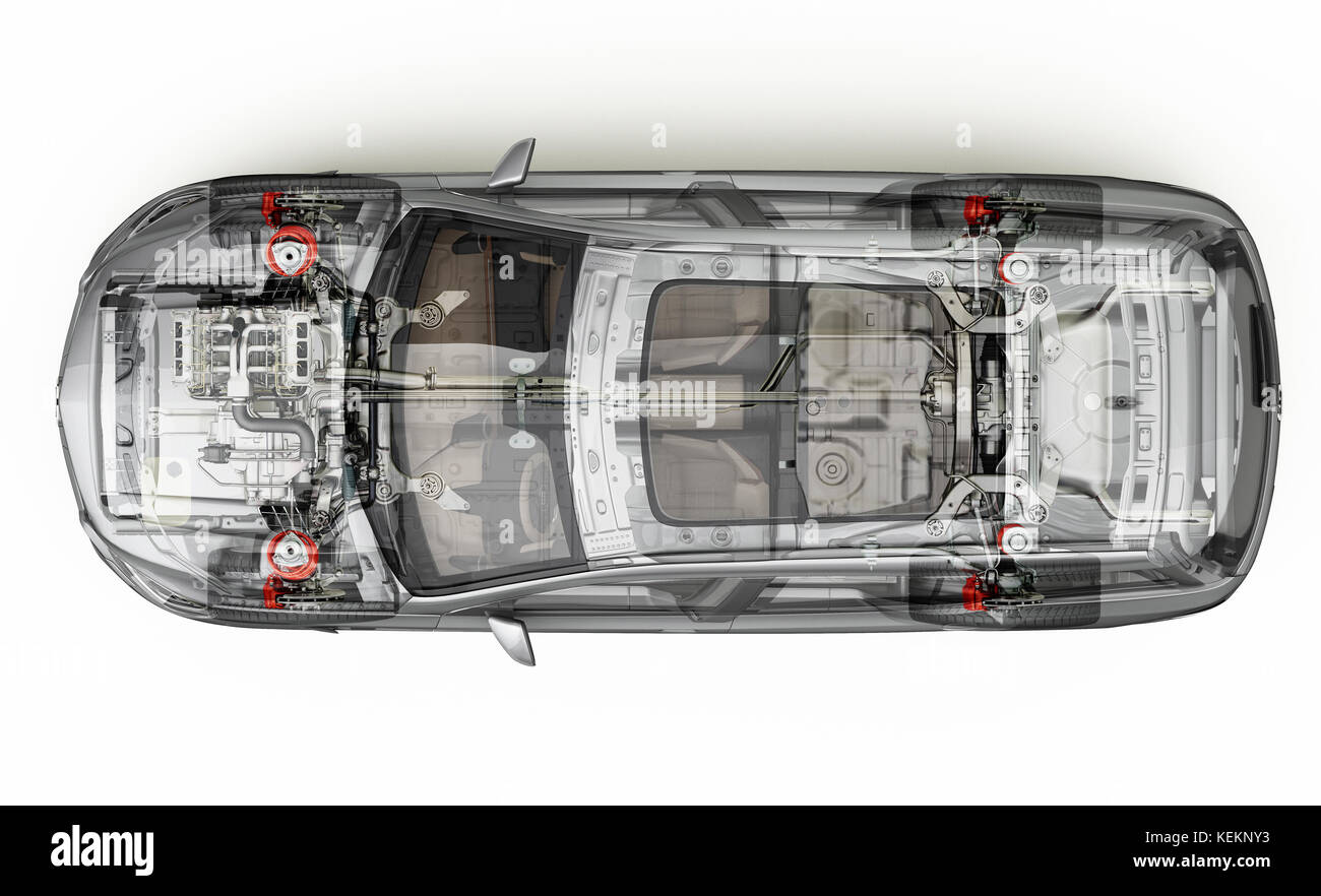 Suv car technical cutaway, cross section. Top view. Stock Photo