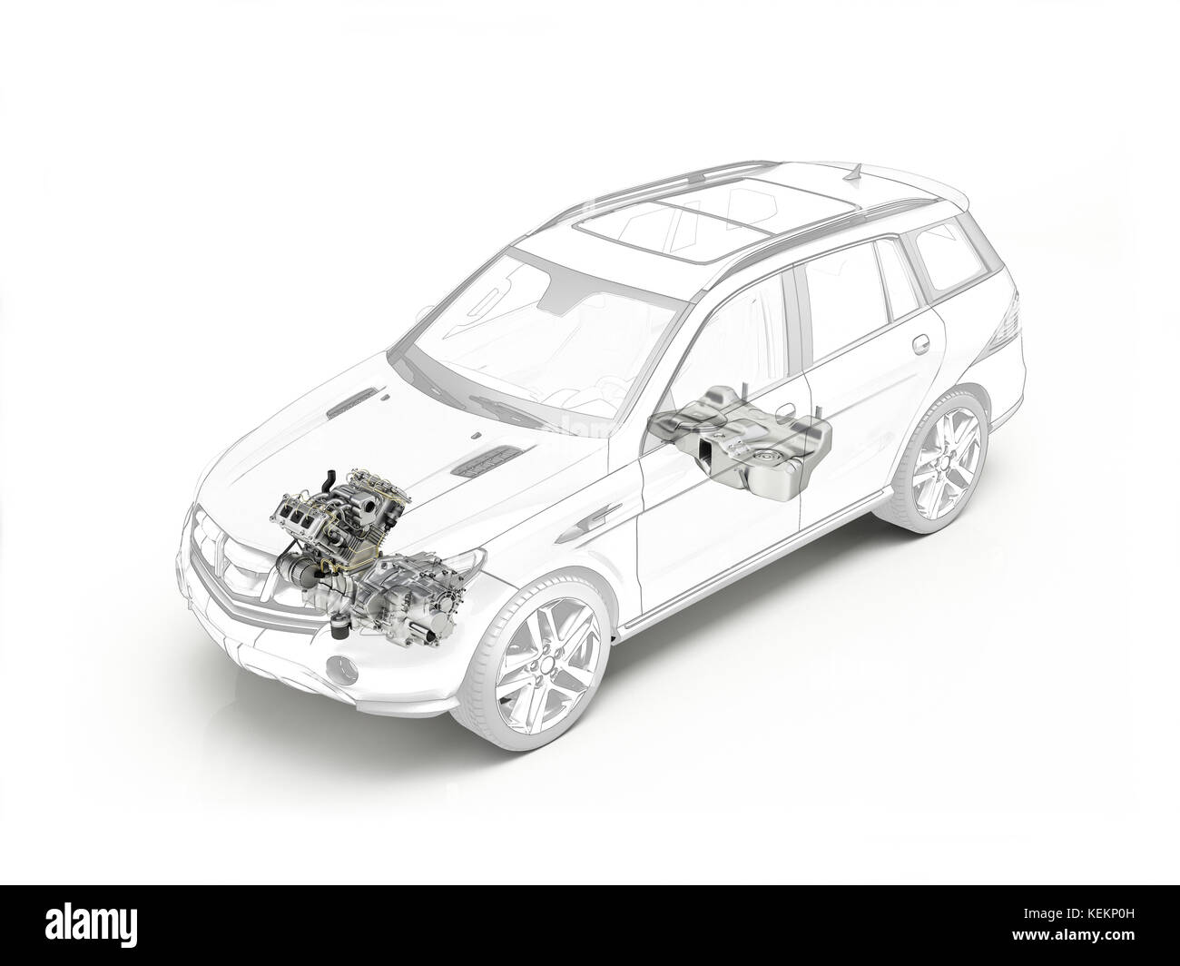 Suv car technical cutaway, cross section Stock Photo