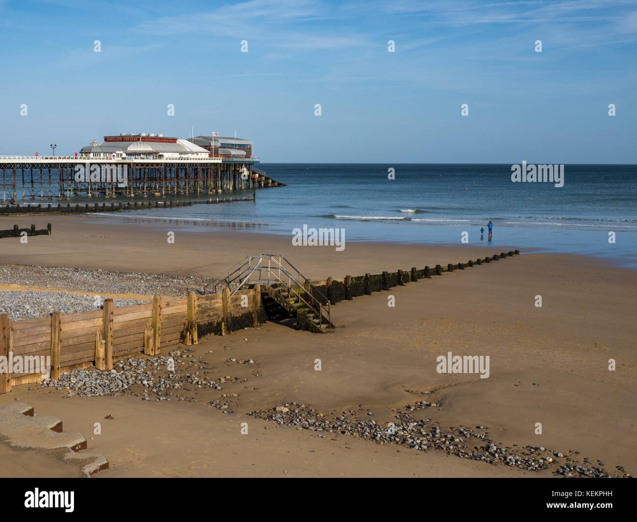 View of Cromer beach showing the famous pier, Norfolk, England, Stock Photo