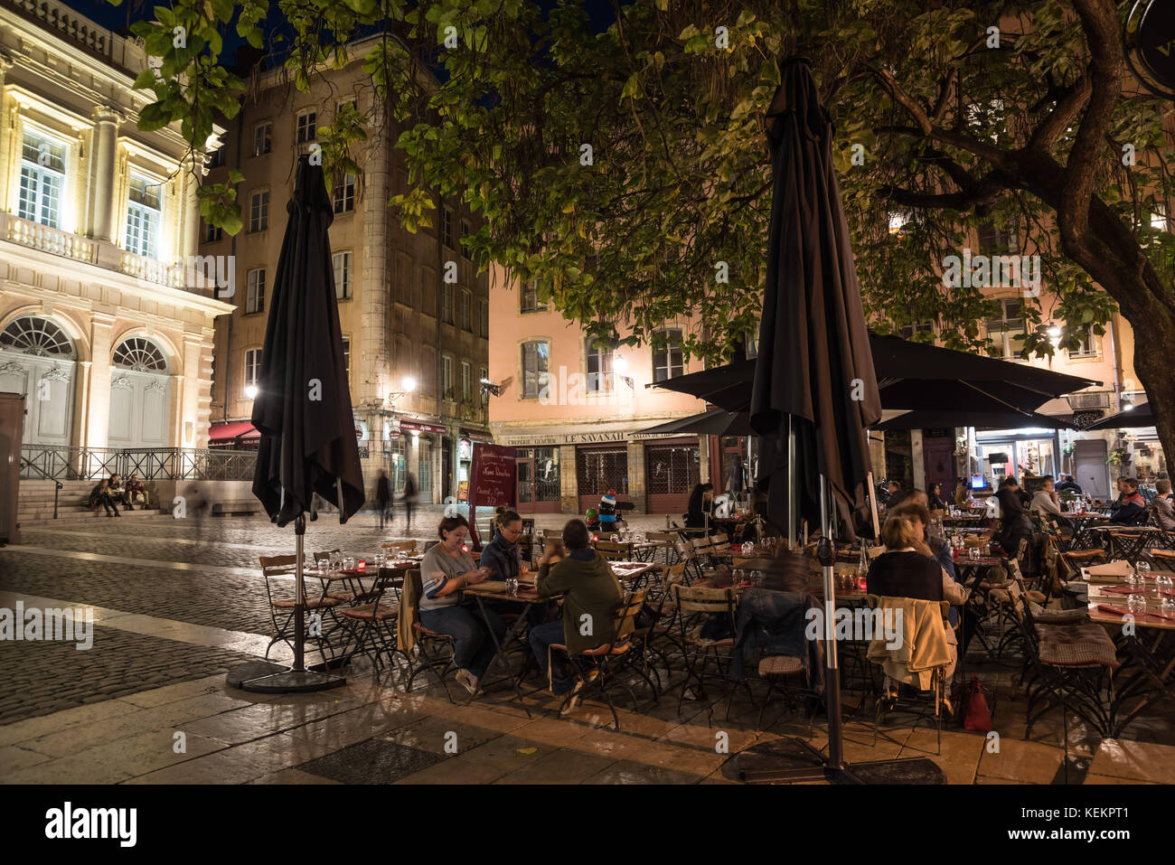 Lyon, Place du Change, Restaurant Bouchon Lyonnais Chez Louise Stock Photo