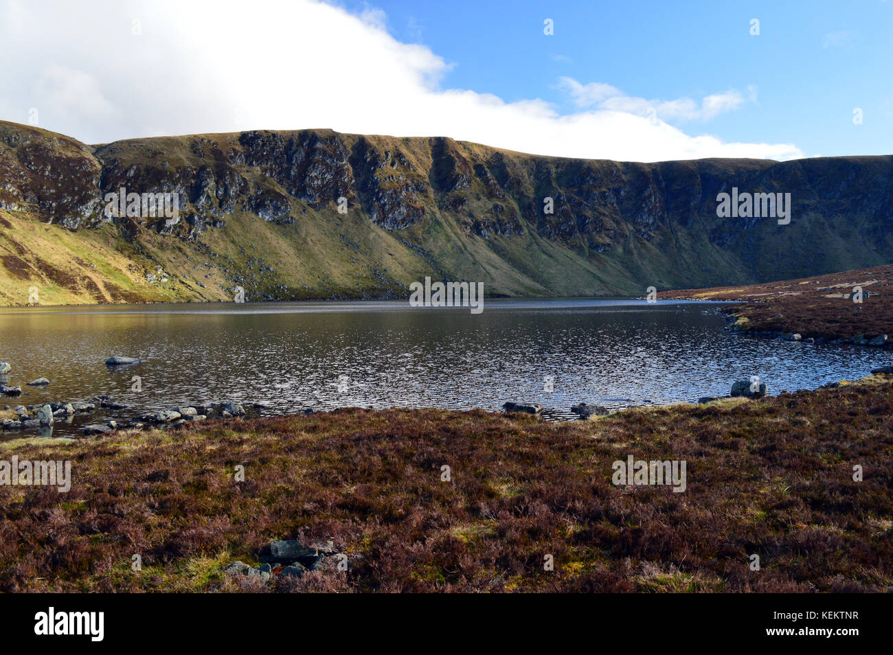 Loch Wharral from the Ascent  of the Scottish Mountain Corbett Ben Tirran (The Goet) in Glen Clova, Angus, Scottish Highlands. UK. Stock Photo