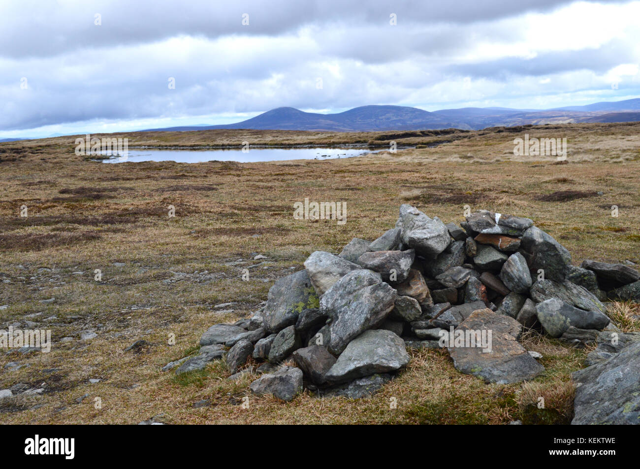 The Scottish Mountains Mount Keen & Braid Cairn from the Summit Pile of Stones on Green Hill near the Scottish Mountain Corbett Ben Tirran (The Goet) Stock Photo