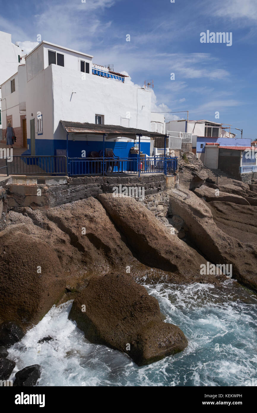 Seafront houses at La Caleta, Tenerife, Canary Islands, Spain Stock