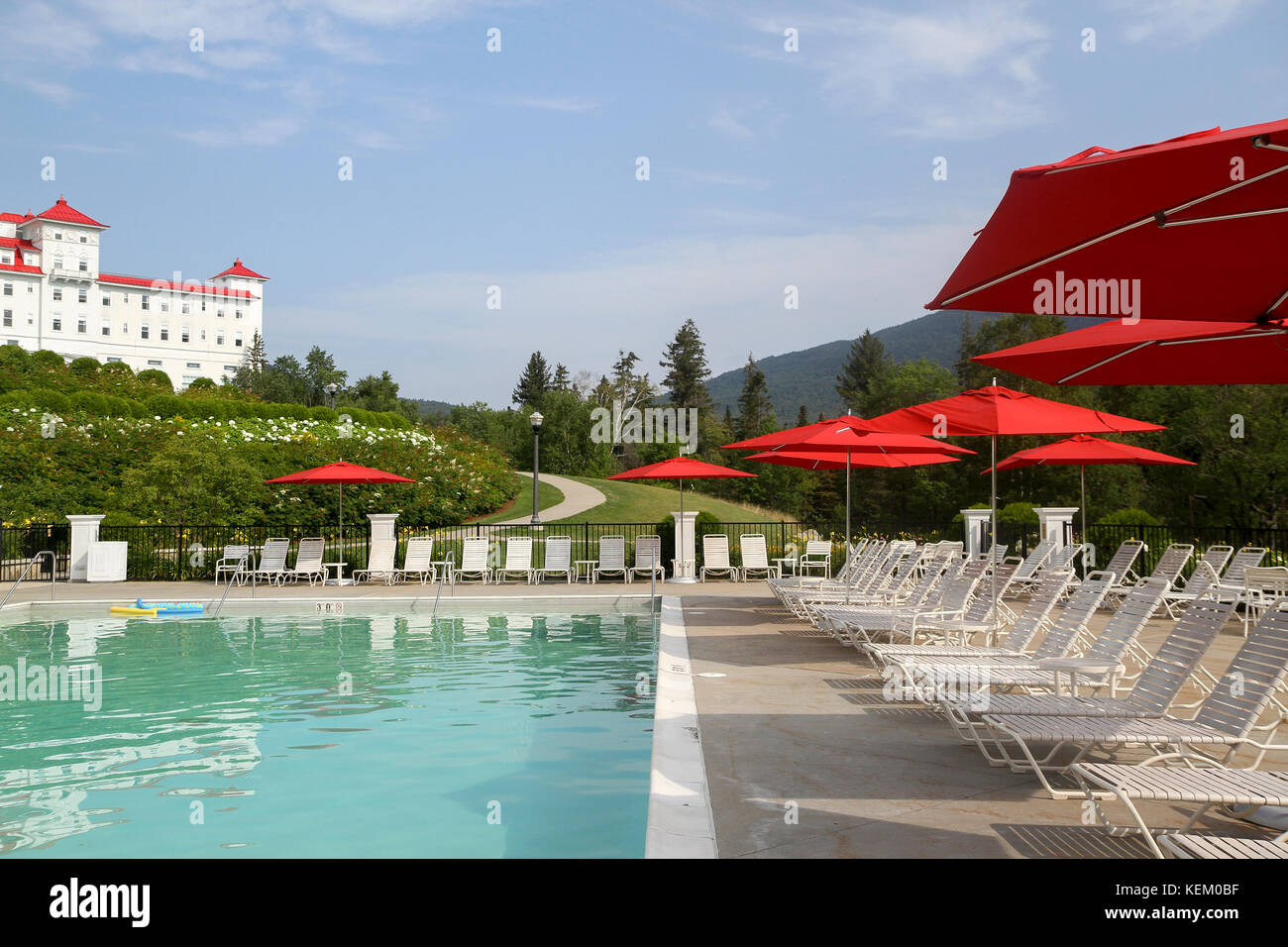 Outdoor pool at the Omni Mount Washington Resort, Bretton Woods, New Hampshire, United States Stock Photo