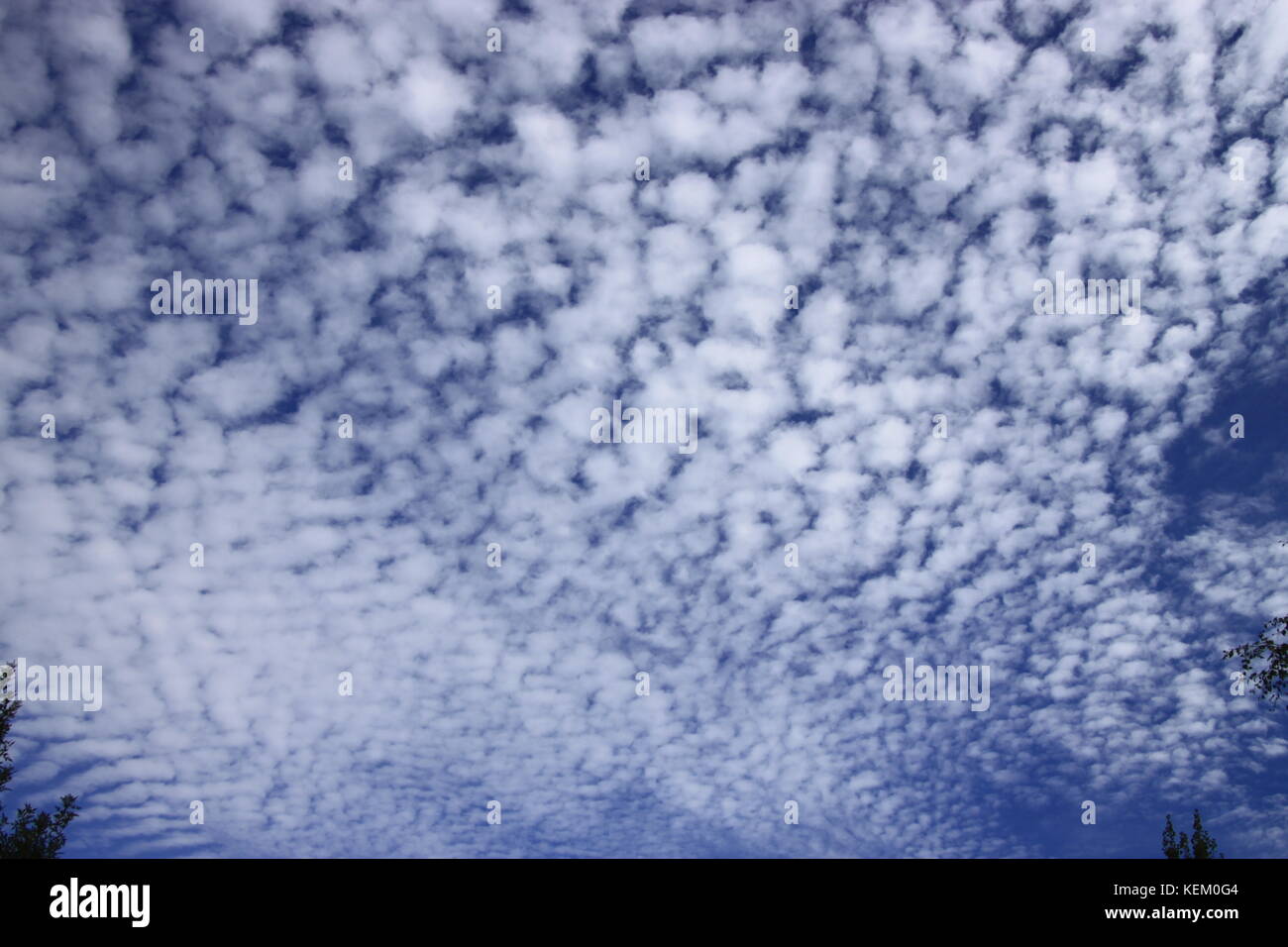 Mackerel sky cloud formations near French coast Landrezac Brittany no buildings or foreground Stock Photo