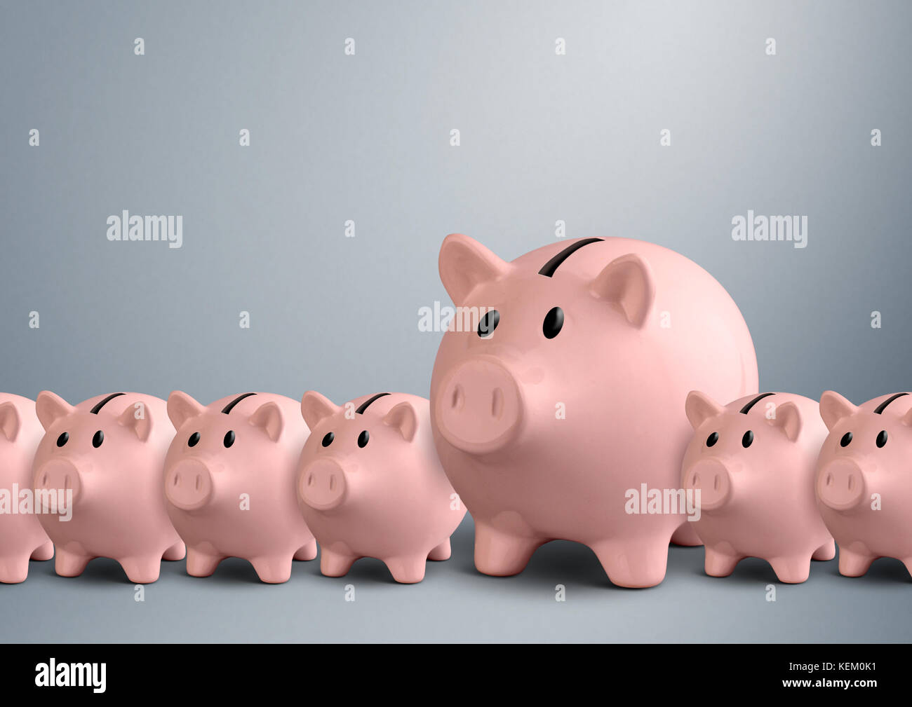Piggy banks in a row, best bank concept with copy space Stock Photo - Alamy