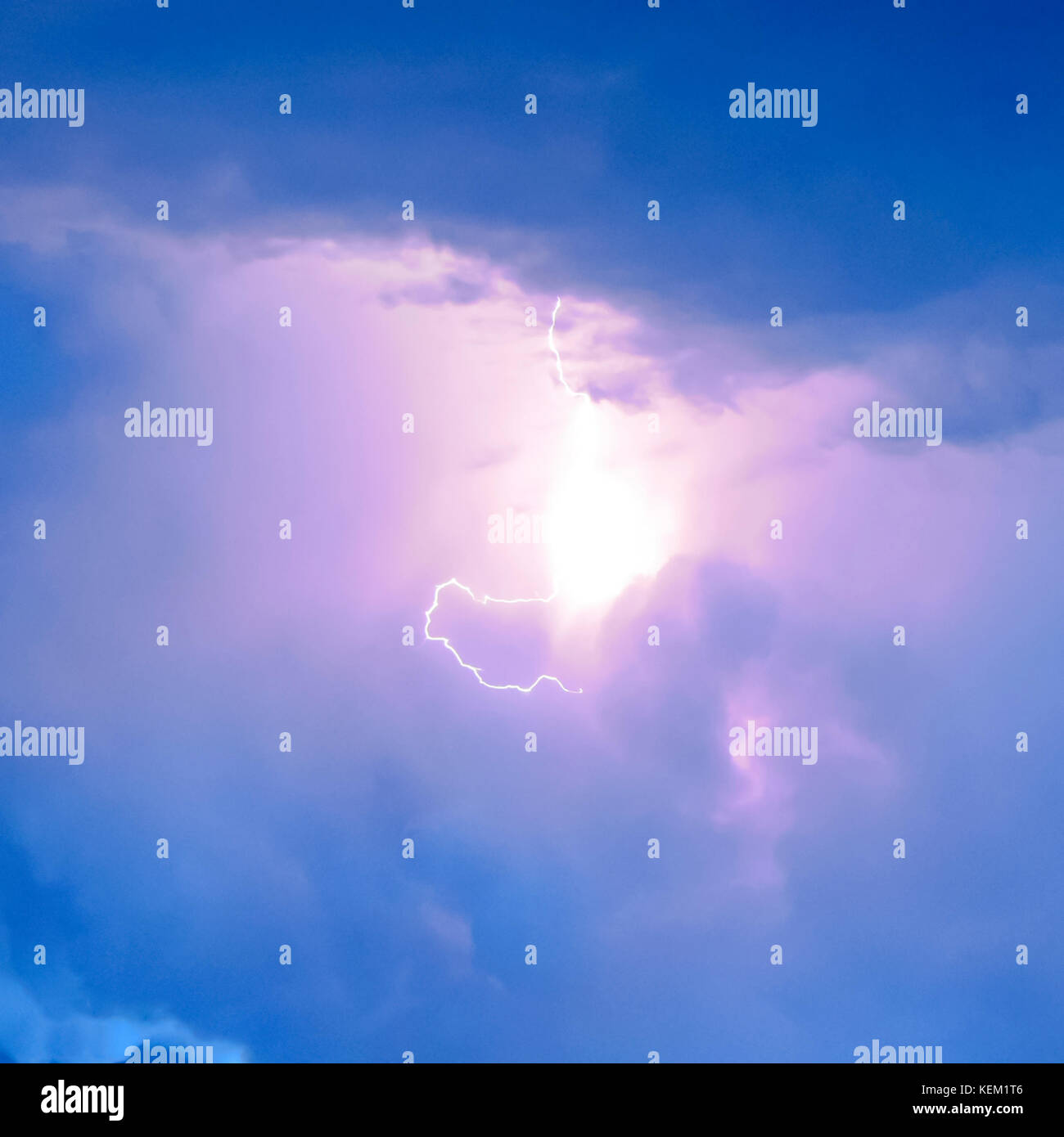 Lightnings in storm clouds. Peals of a thunder and the sparkling ...