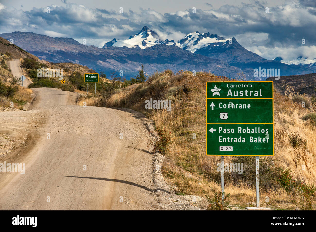Carretera Austral in Chacabuco Valley area, future Patagonia National Park, near Cochrane, Chile Stock Photo