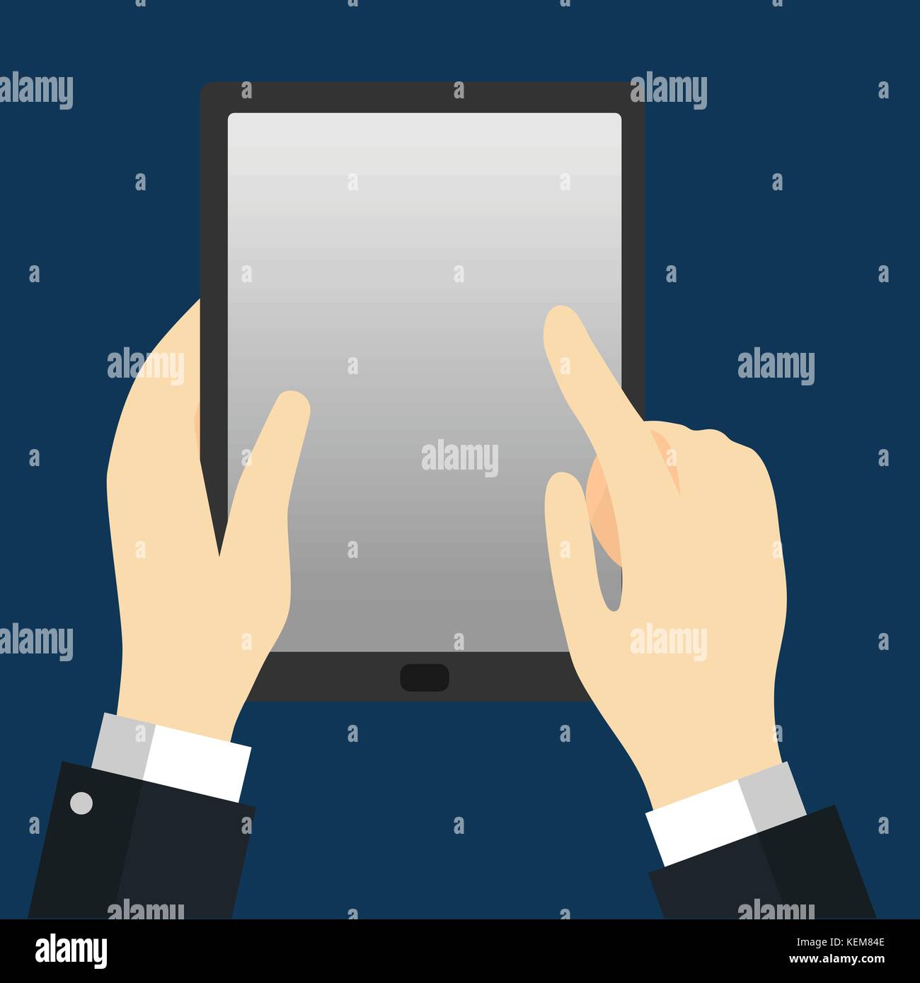 Businessman holding Tablet, Hand touching tablet screen for business concept, Vector Illustration Flat Design Stock Vector