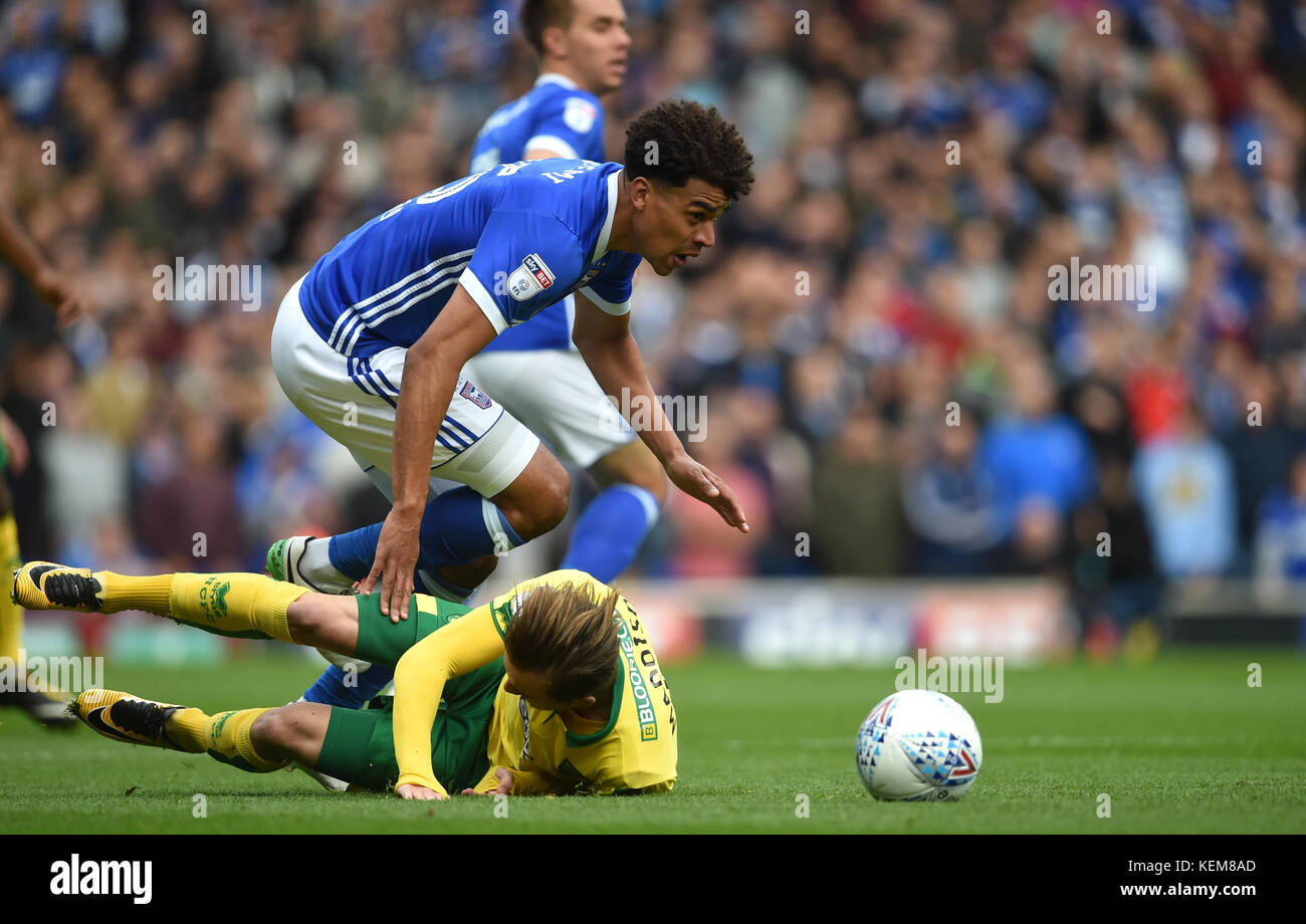Norwich City's James Maddison (floor) and Ipswich Town's Tom Adeyemi ...