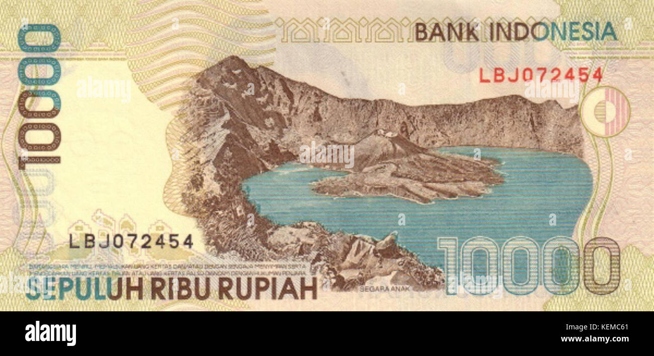 This image features a 10,000-rupiah note from Indonesia, issued in 1998 ...