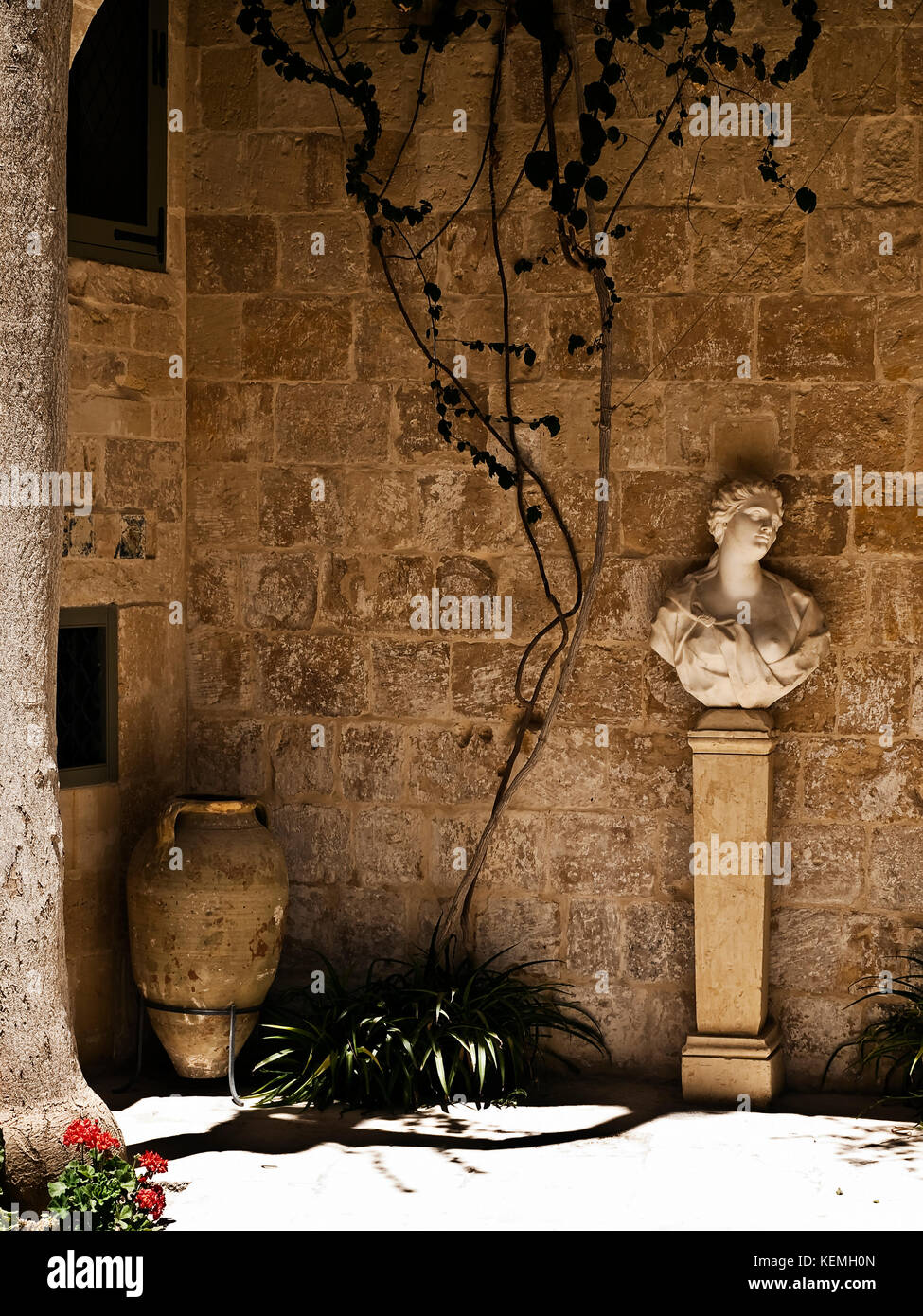 A typical Roman era courtyard in a medieval house in Mdina in Malta