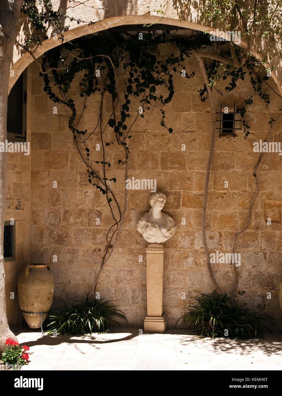 A typical Roman era courtyard in a medieval house in Mdina in Malta
