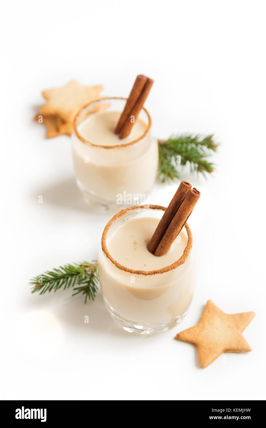 Eggnog with cinnamon and nutmeg for Christmas and winter holidays