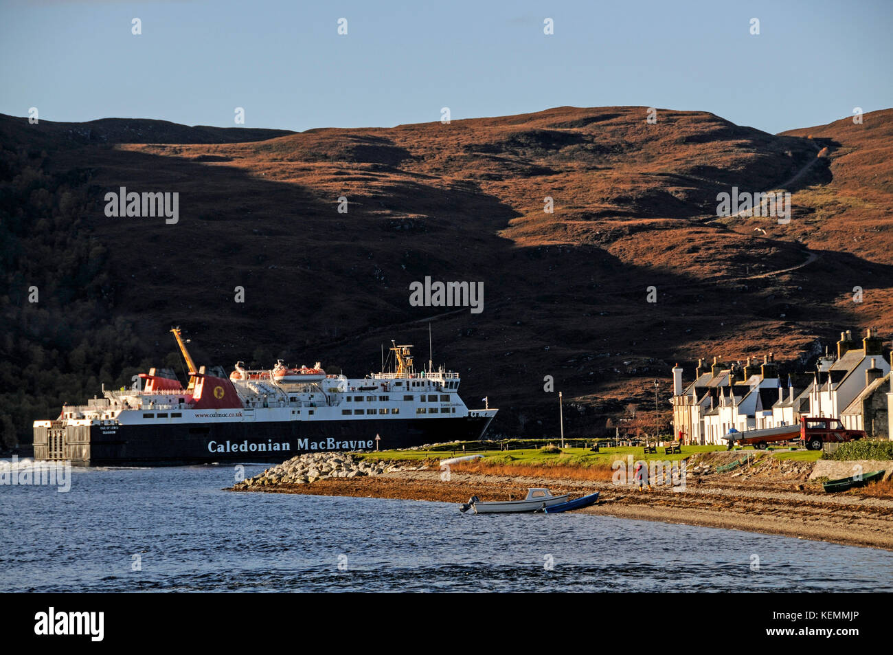 The daily Caledonian MacBrayne car ferry service sails from Ullapool on Loch Broom  to Stornoway in the Western Isles, Scotland. Stock Photo