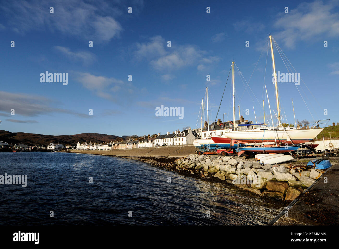 Ullapool on Loch Broom from Stornoway in the Western Isles, Scotland. Stock Photo