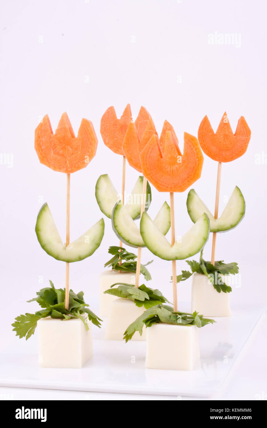 appetizer, carrot,cucumber and cheese with flower shape Stock Photo