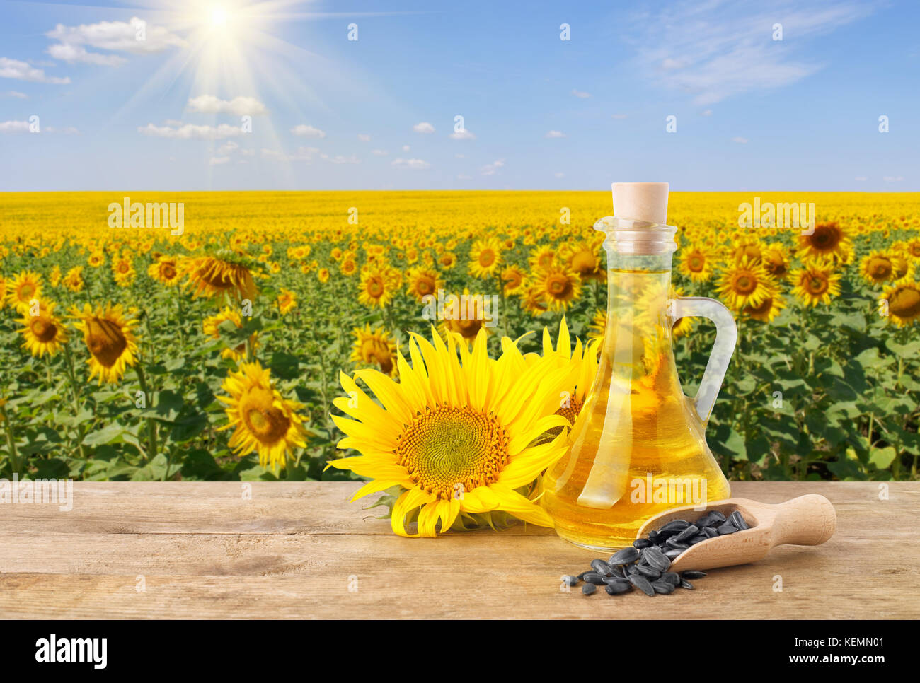 sunflower oil in glass bottle Stock Photo Alamy