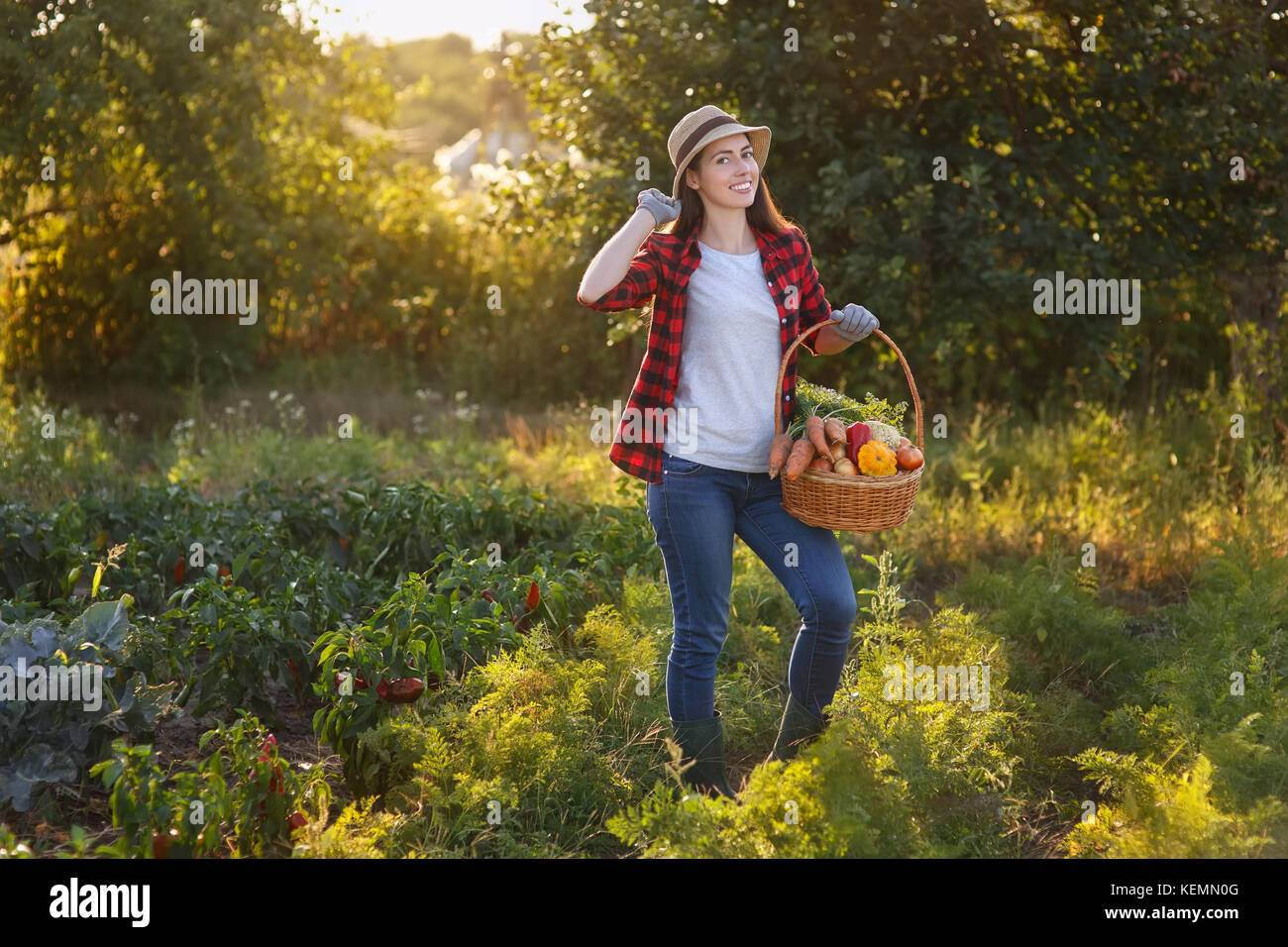 woman with basket of vegetables Stock Photo - Alamy