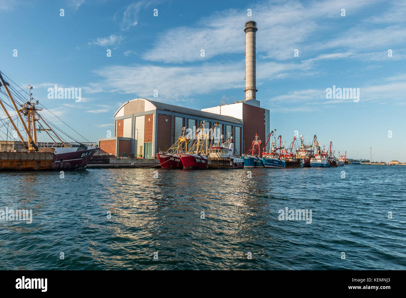 A Fleet of Trawlers Tied up in Front of Shoreham Power Station Stock Photo