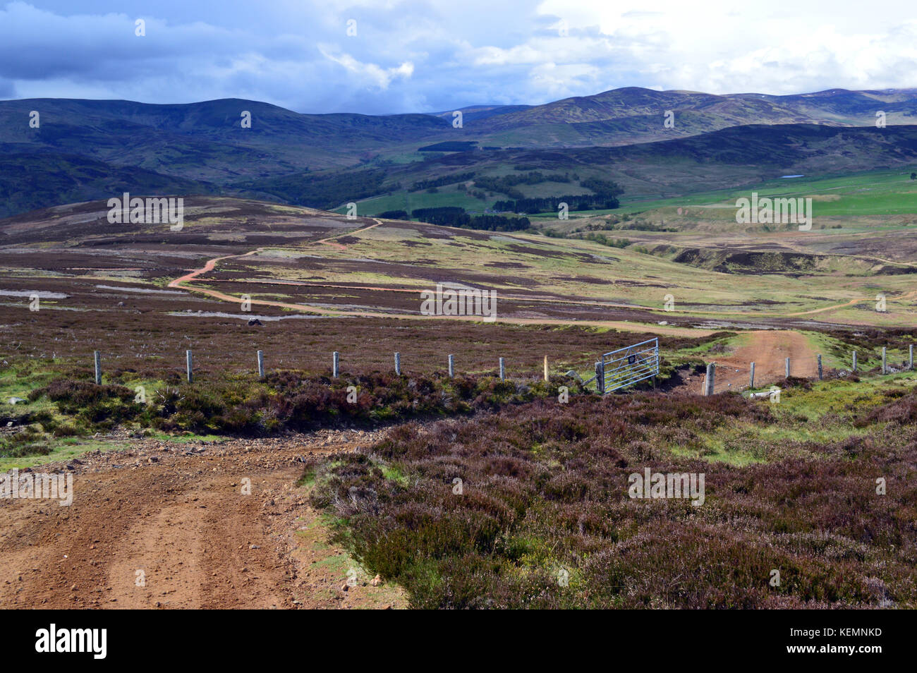 Track Leading Down the the Hill of Saughs from Summit of the Scottish Mountain Corbett Mount Battock from in Glen Esk, Angus, Scottish Highlands. UK. Stock Photo