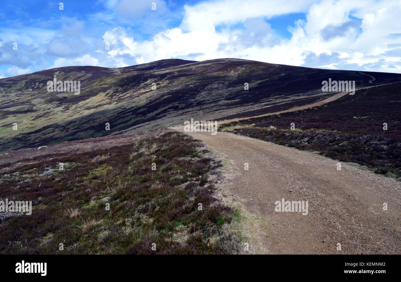 Track Leading to the Summit of the Scottish Mountain Corbett Mount Battock from the Hill of Saughs in Glen Esk, Angus, Scottish Highlands. UK. Stock Photo