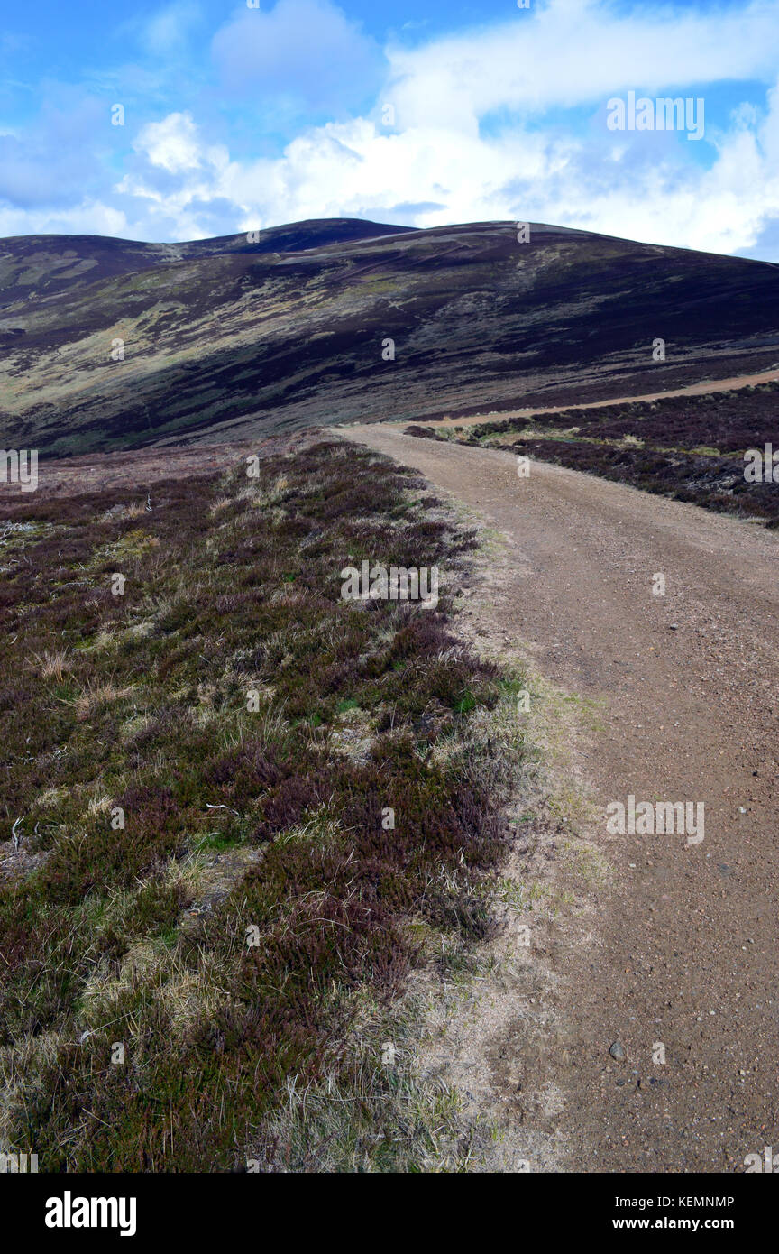 Track Leading to the Summit of the Scottish Mountain Corbett Mount Battock from the Hill of Saughs in Glen Esk, Angus, Scottish Highlands. UK. Stock Photo