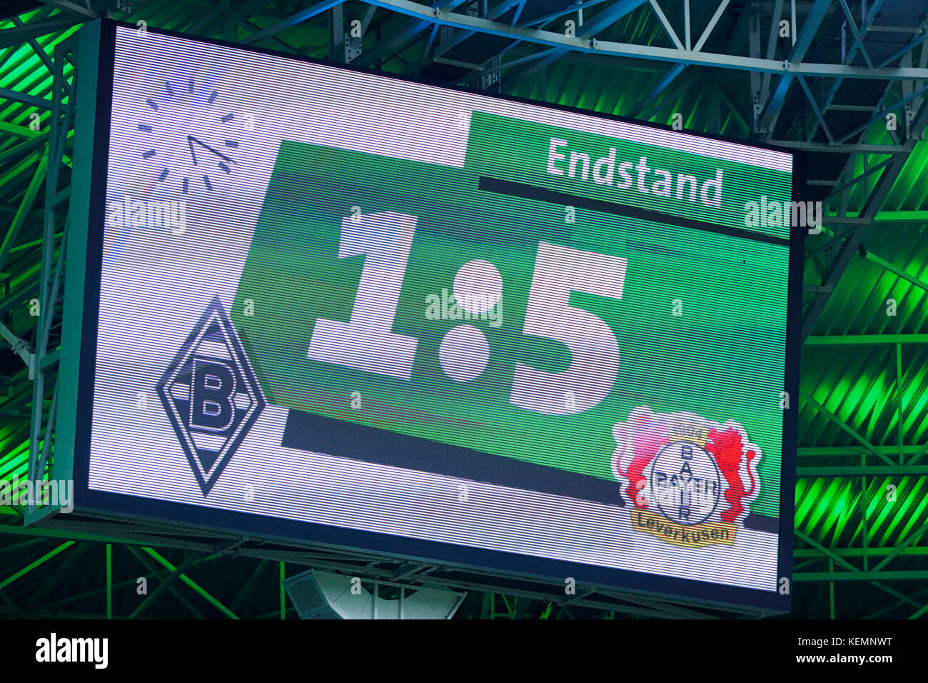 sports,football,Bundesliga,2017/2018,Borussia Moenchengladbach vs Bayer 04 Leverkusen 1:5,Stadium Borussia Park,final result shown at the scoreboard Stock Photo