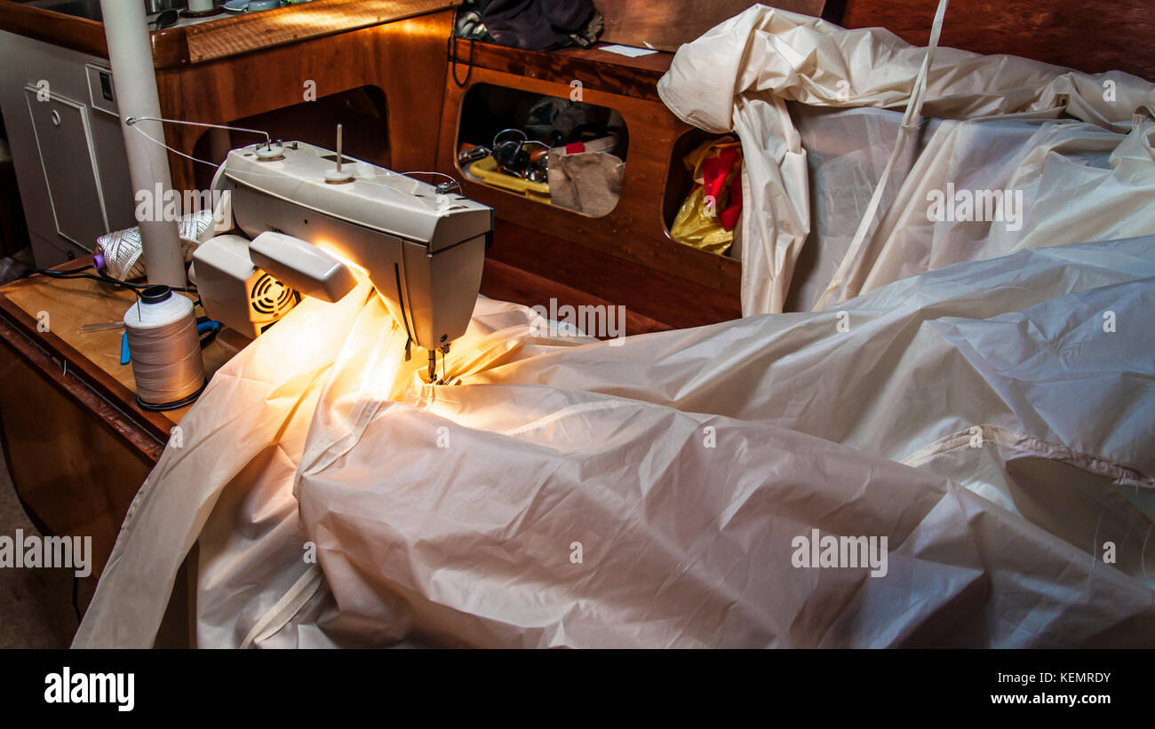 Sewing machine in the boat Stock Photo Alamy
