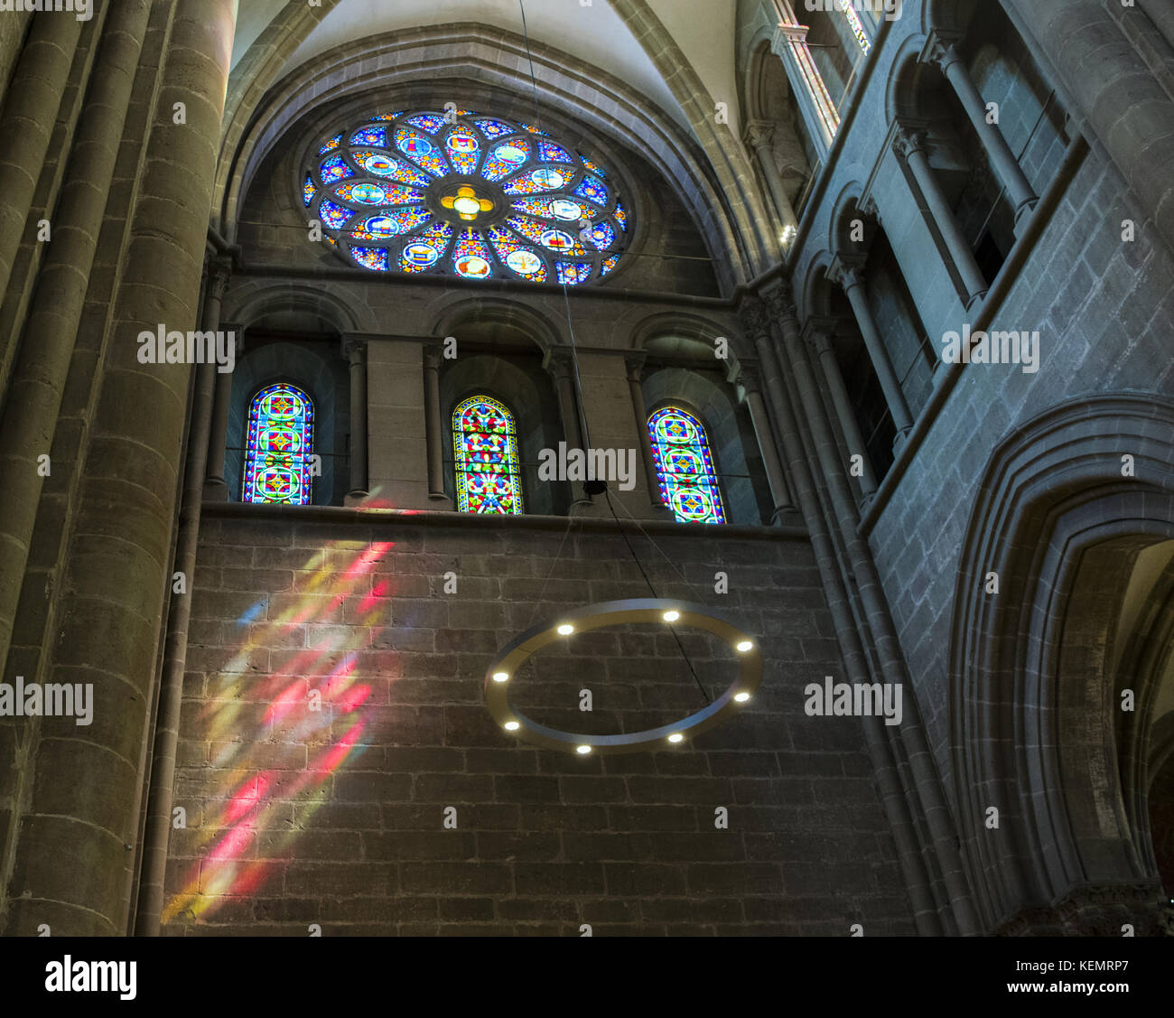 Light through stained glass window in Saint Pierre cathedral, Geneva